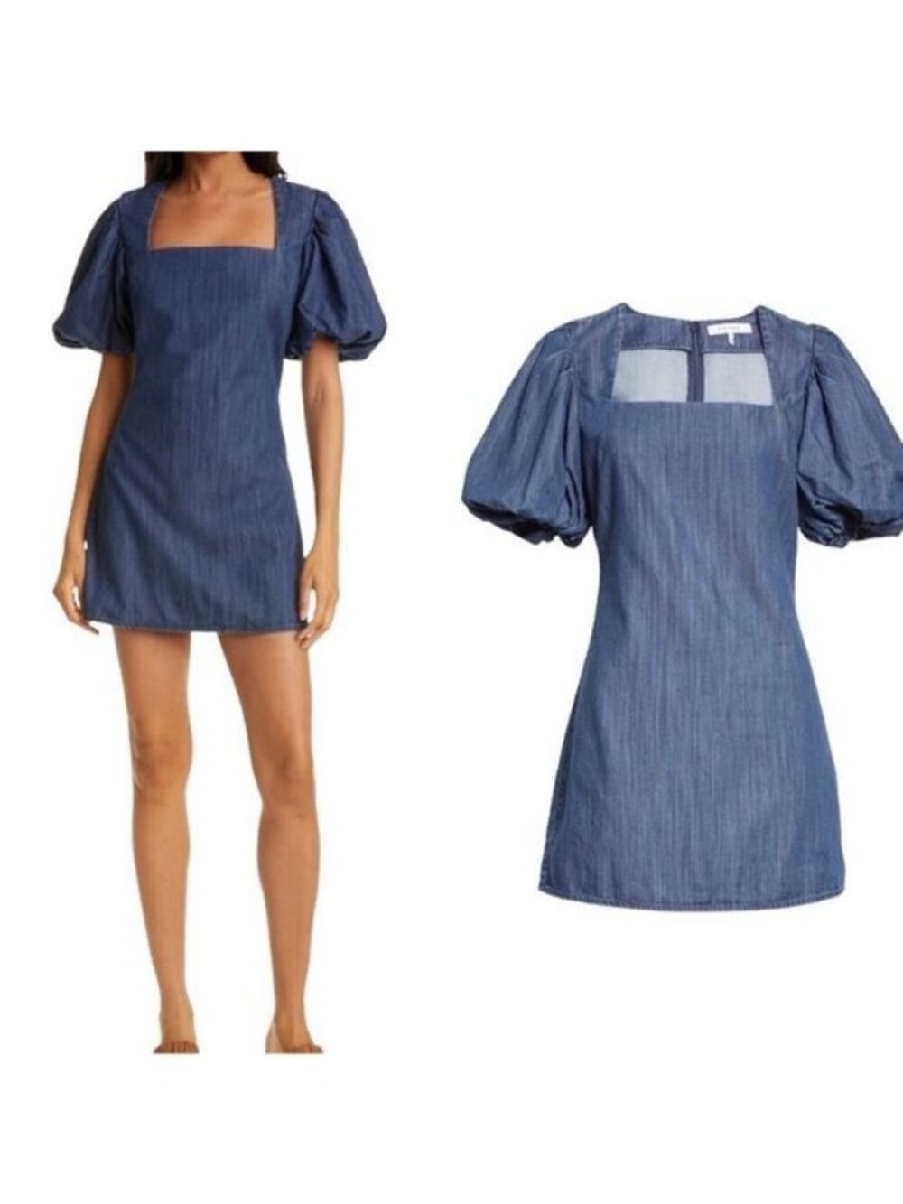 FRAME NINA PUFF SLEEVE DENIM IN GORHAM DRESS LARGE